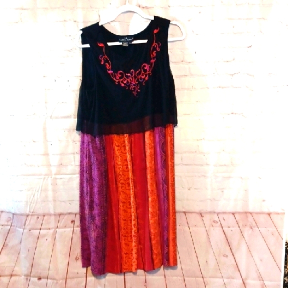 Vintage  Carol Little  Made USA  Sheer Embroidery Sleeveless Maxi Sundress 12